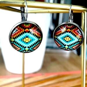 Geometric Print Stainless Steel Lever Back Earrings, 20mm, NWT
